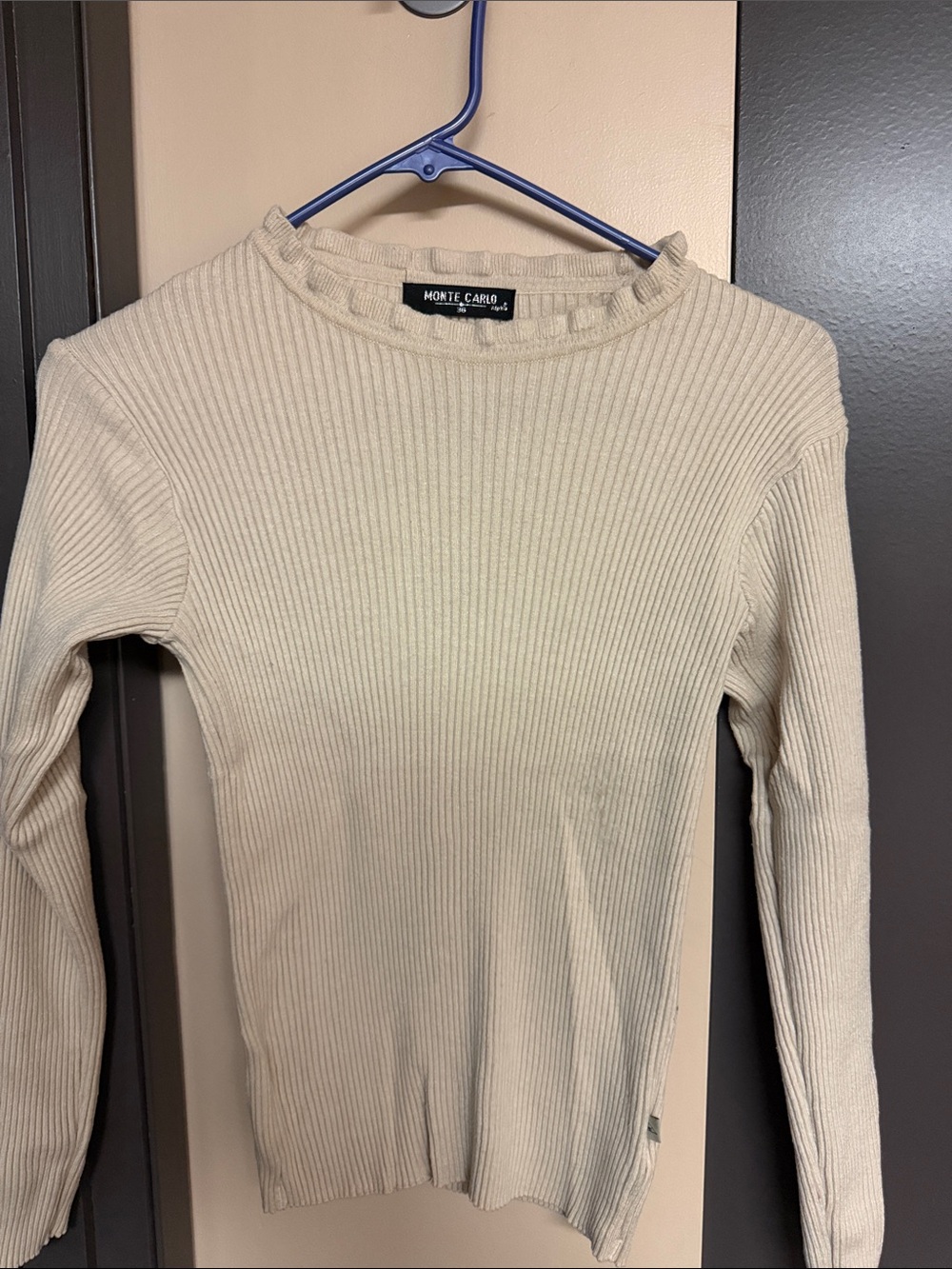 Monte Carlo Cream Ribbed Crewneck Sweater
